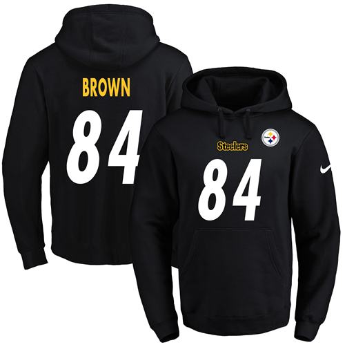 Nike Steelers #84 Antonio Brown Black Name & Number Pullover NFL Hoodie - Click Image to Close